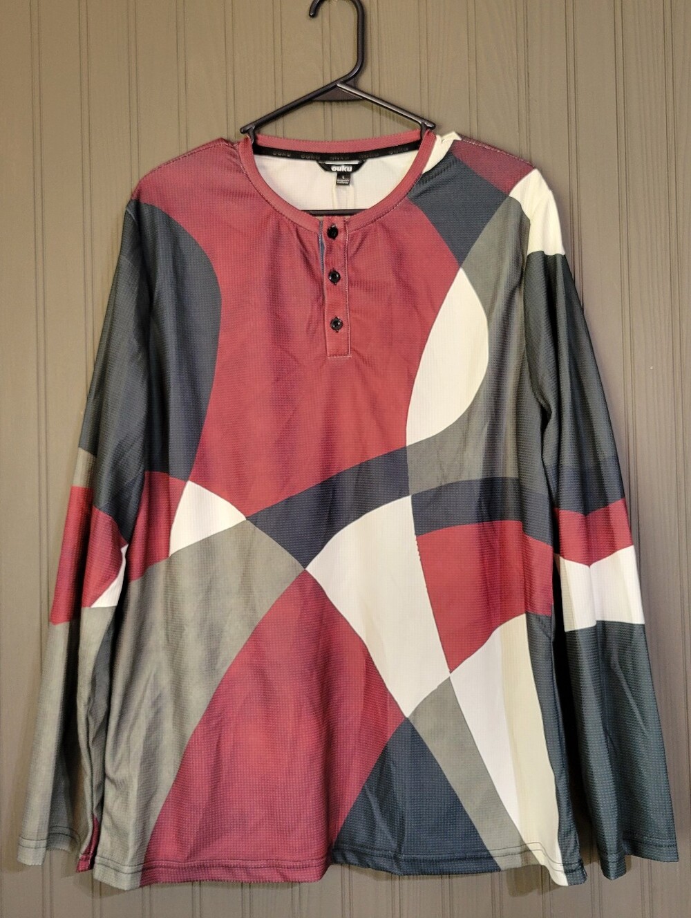 NWT Ouku Long Sleeve Henley Shirt Geometric Color Block Pattern Men's Large